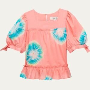 NEW Sea New York Girl’s Tie‎ Dye Pink Puff Sleeve Lourdes Top Size 6Y
